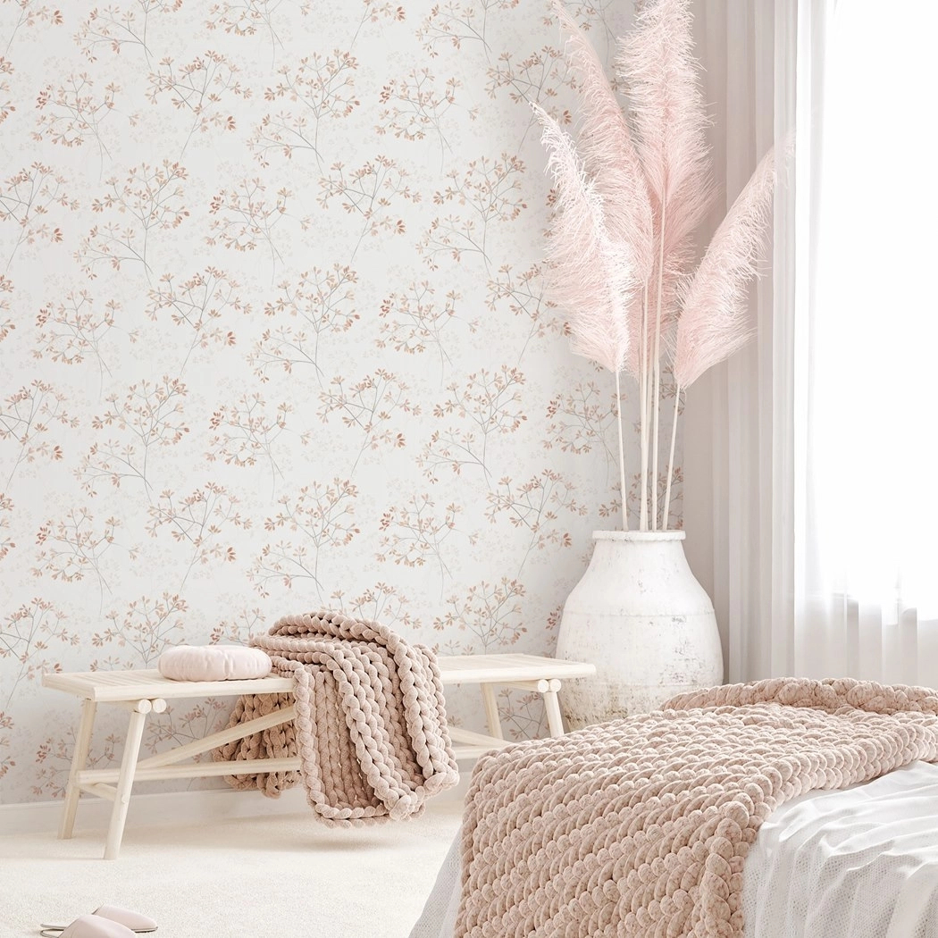 Levélmintás vinyl tapéta terrakotta levelekkel