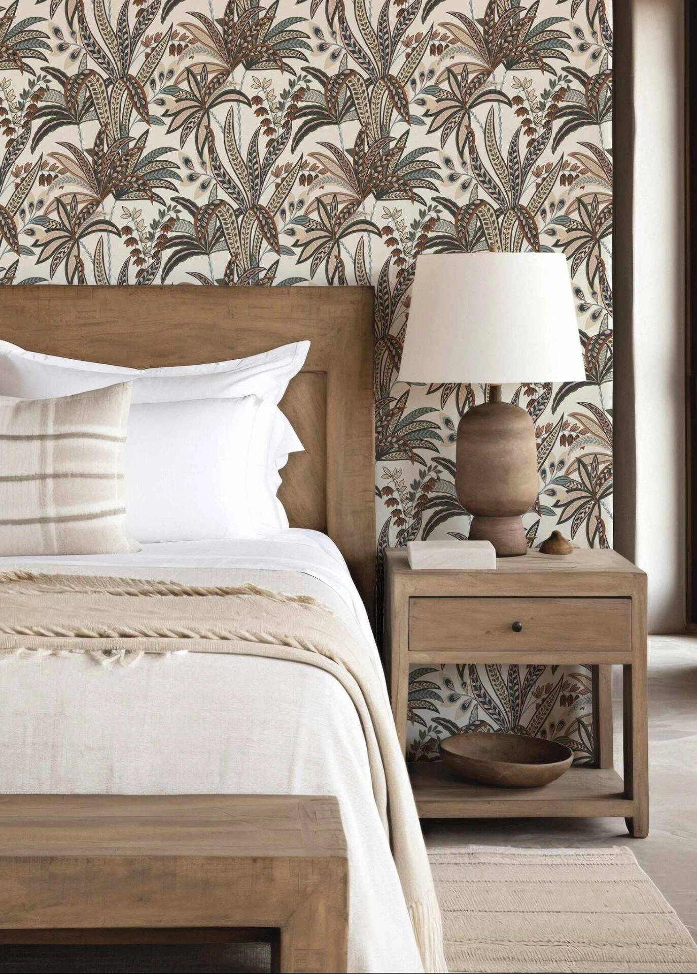 Levélmintás vinyl tapéta törtfehér alapon barna zöld púder színekkel