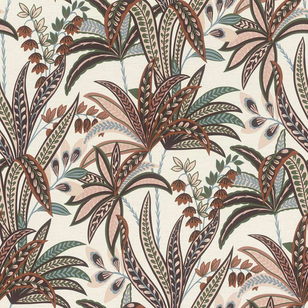 Levélmintás vinyl tapéta törtfehér alapon barna zöld púder színekkel