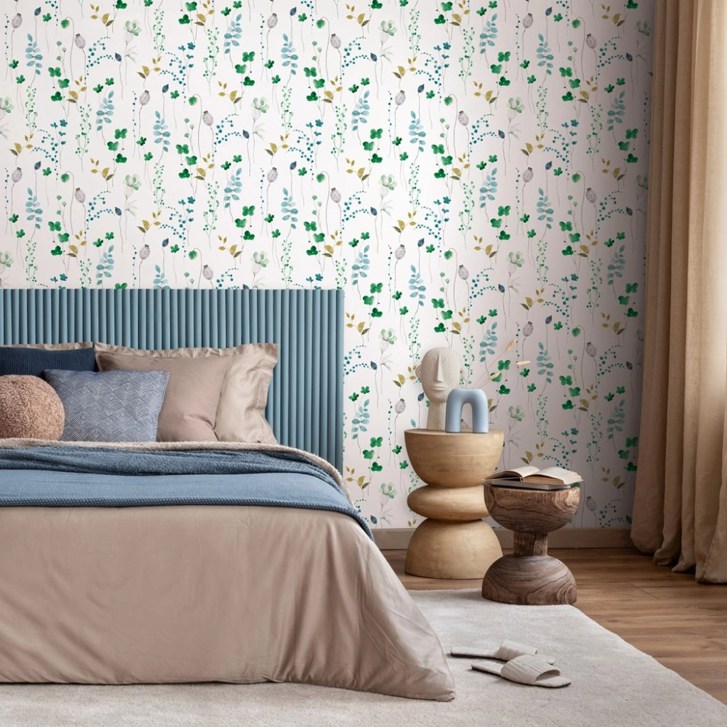 Levélmintás vinyl tapéta zöld színben skandi stílusban