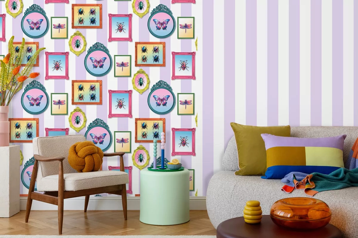 Lila csíkos mintás vinyl tapéta