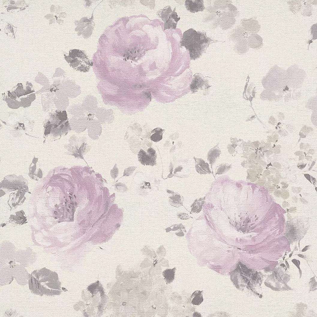 Lila-rózsaszín festett akvarell hatású virágmintás tapéta