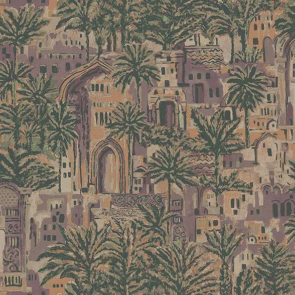 Lilás etno stílusú keleties városkép mintása design tapéta