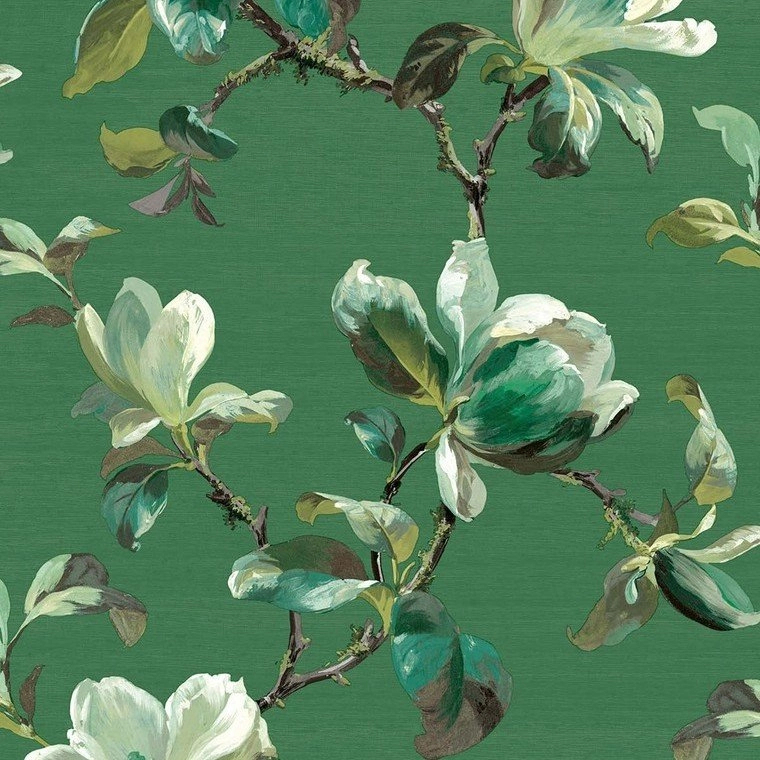 Luxus design tapéta akvarell virág mintával zöld színben