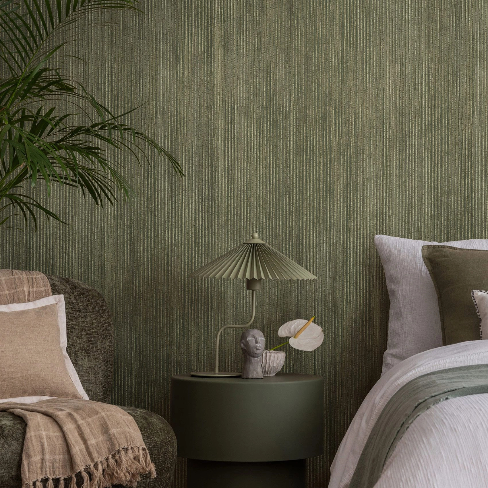 Luxus design tapéta apró vonalas csíkos mintával smaragdzöld színben