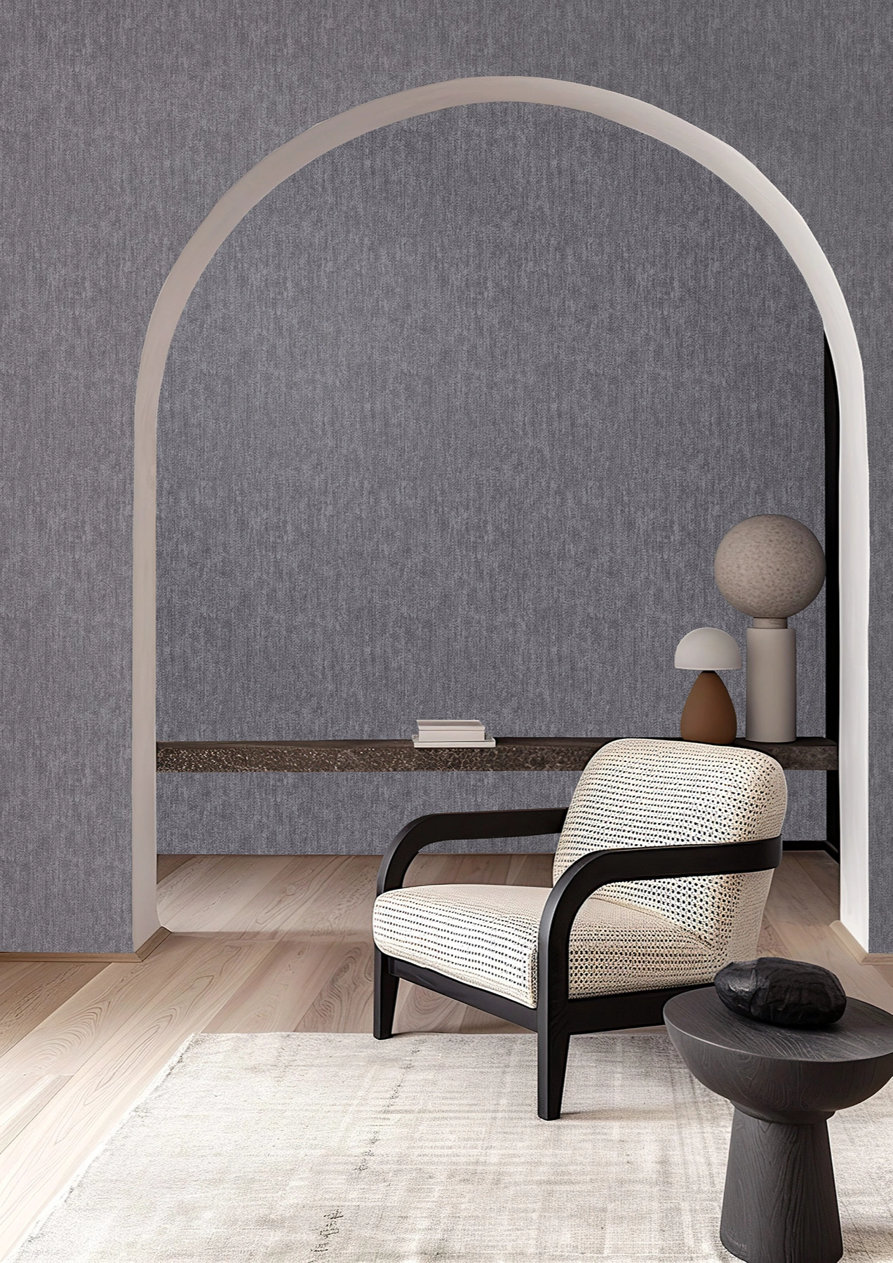 Luxus design tapéta apróhullámos csíkos mintával sötétszürke színben