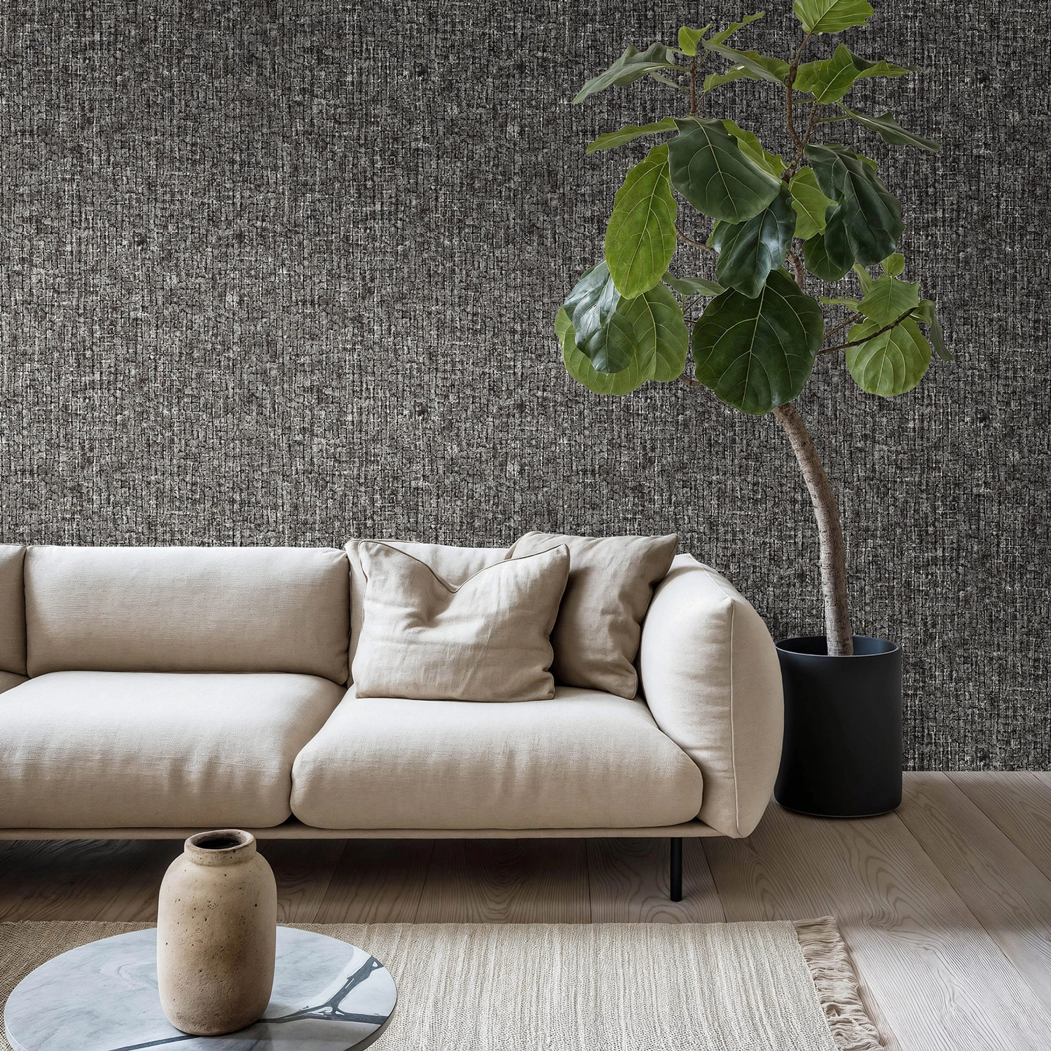 Luxus design tapéta geometria koptatott mintával fekete színben