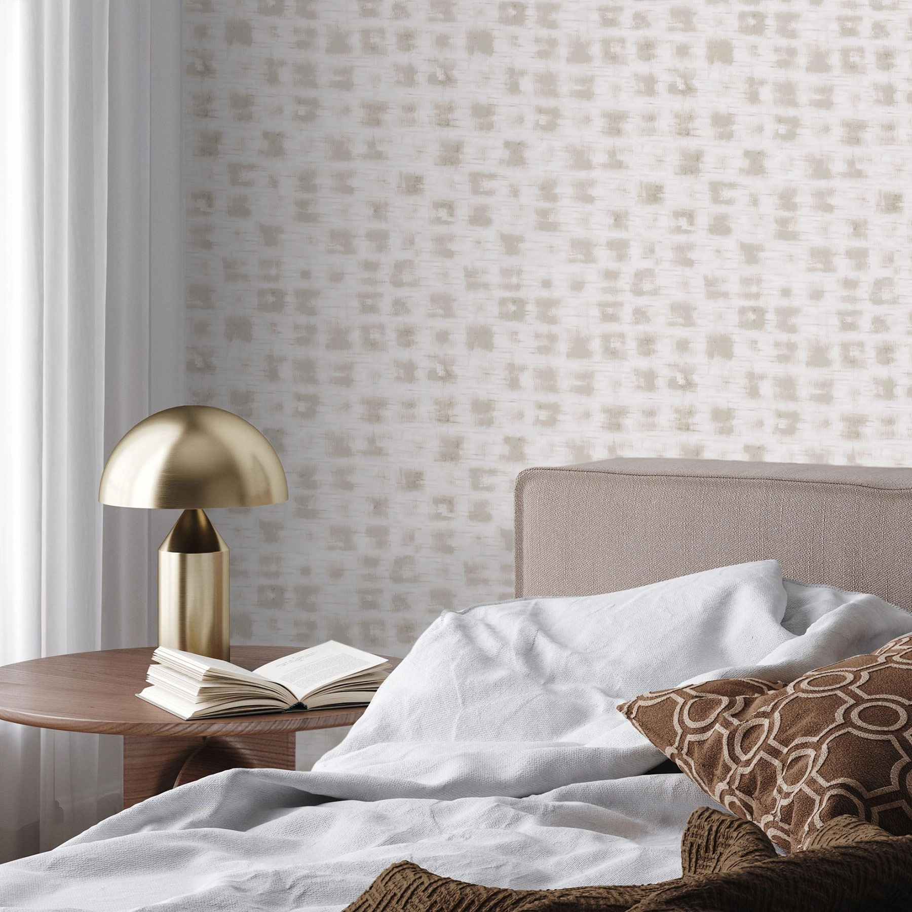 Luxus design tapéta koptatott mintával len színben