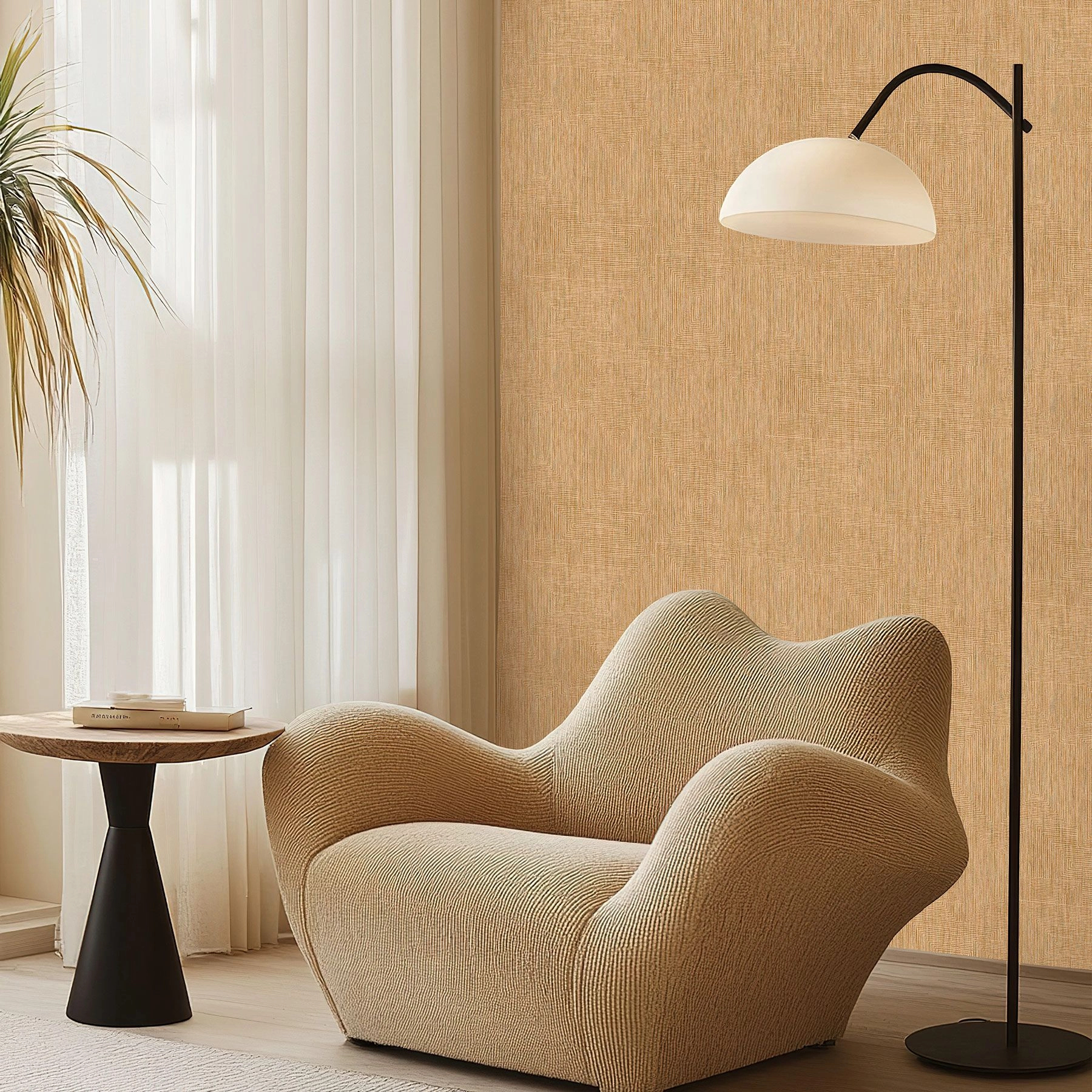 Luxus design tapéta textilhatású mintával arany színben