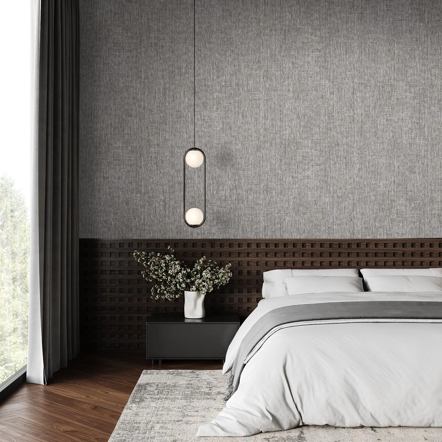 Luxus design tapéta textilhatású mintával fekete színben