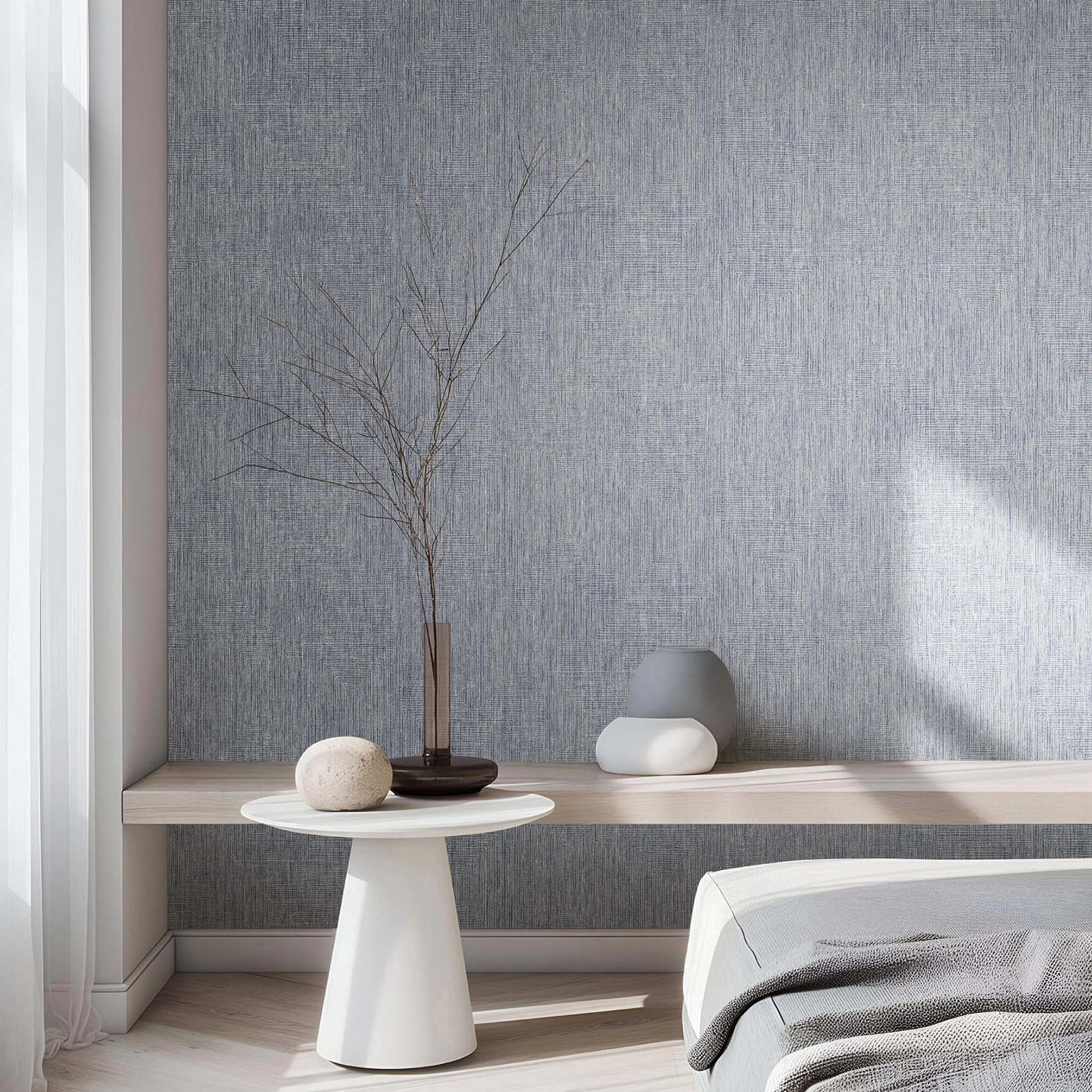 Luxus design tapéta textilhatású mintával kék színben