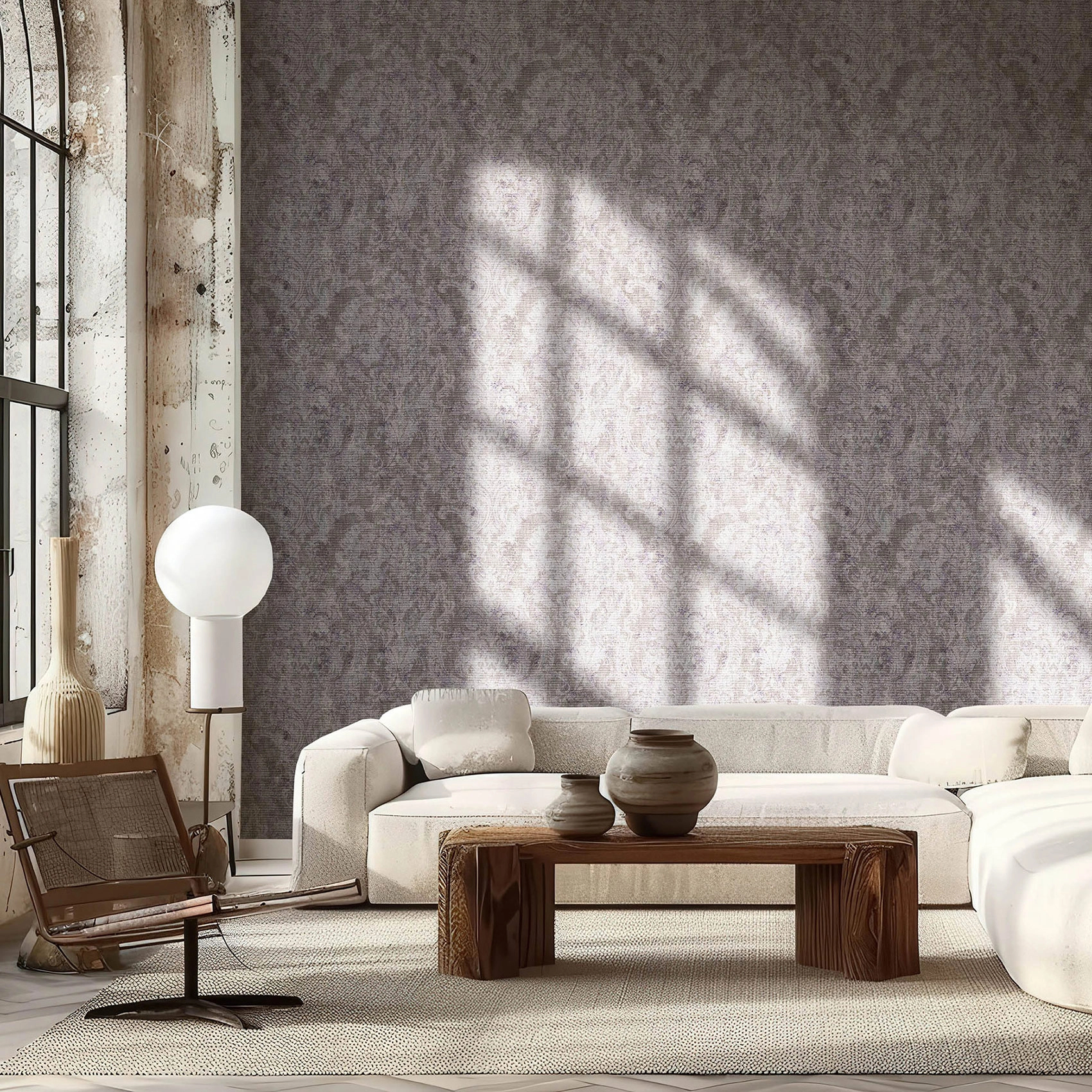 Luxus design tapéta üvegygyöngyös felülettel barokkos levél mintával szürke színben