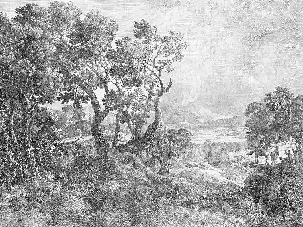 Luxus fotótapéta rézkarc stílusban tájkép mintával