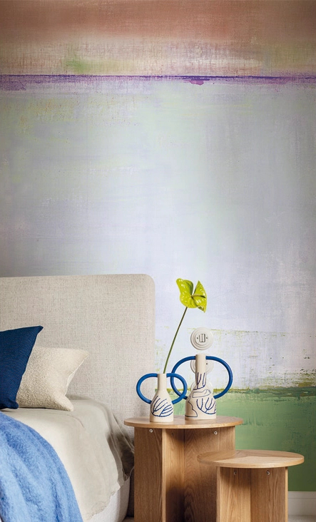 Luxus Jannelli&Volpi fotótapéta fehér és lili színes absztrakt horizpntális koptatott mintával struktúrált felülettel