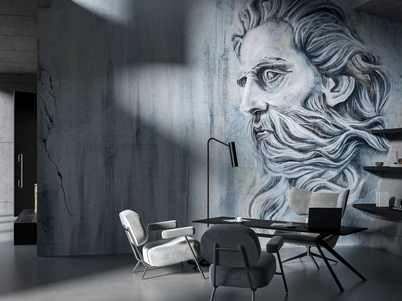 Luxus vinyl fotótapéta antik görög szobor mintával kékes háttéren