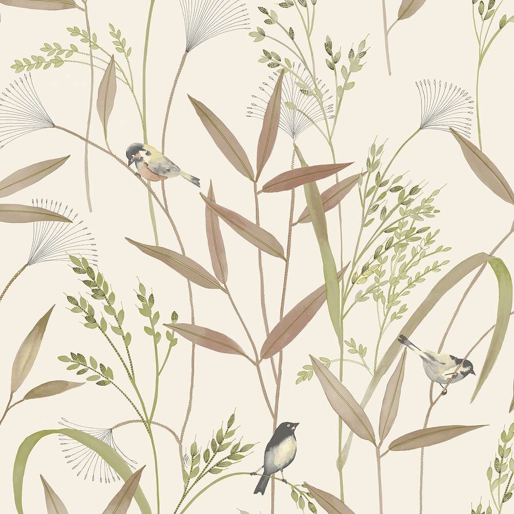 Madár mintás vintage dekor tapéta natúr színekkel
