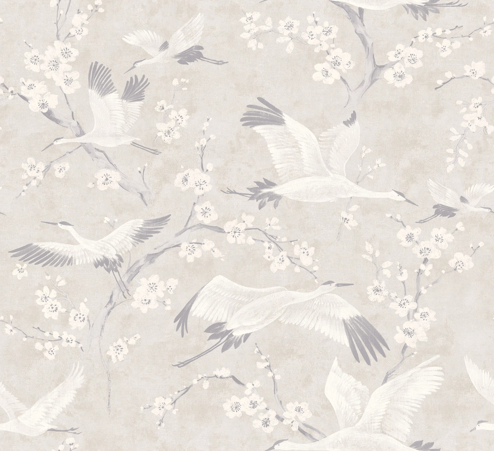 Madármintás design tapéta ezüs színben festett hatással
