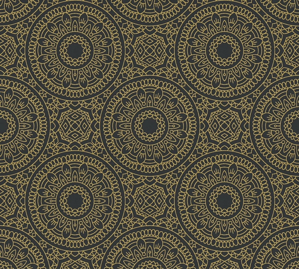 Mandala mintás tapéta fekete metál arany elegáns színekkel