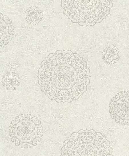 Mandala mintás vlies design tapéta metál fényű mintával törtfehér színben