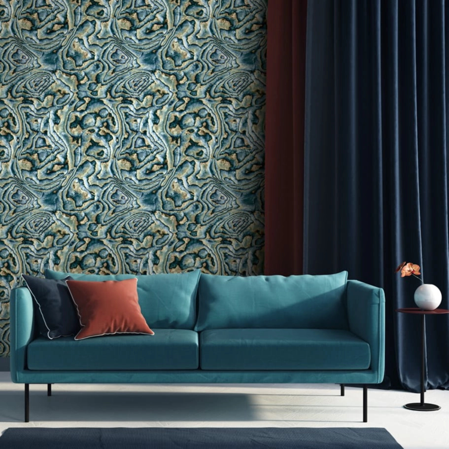 Márvány mintás kék és sárga színű glamour design tapéta