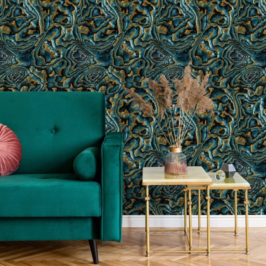 Márvány mintás türkiz és sárga színű elegáns design tapéta