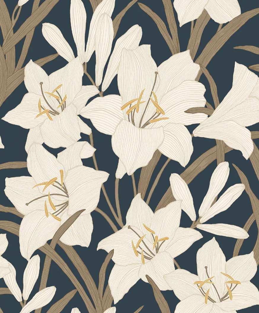 Matrózkék romantikus liliom mintás design tapéta
