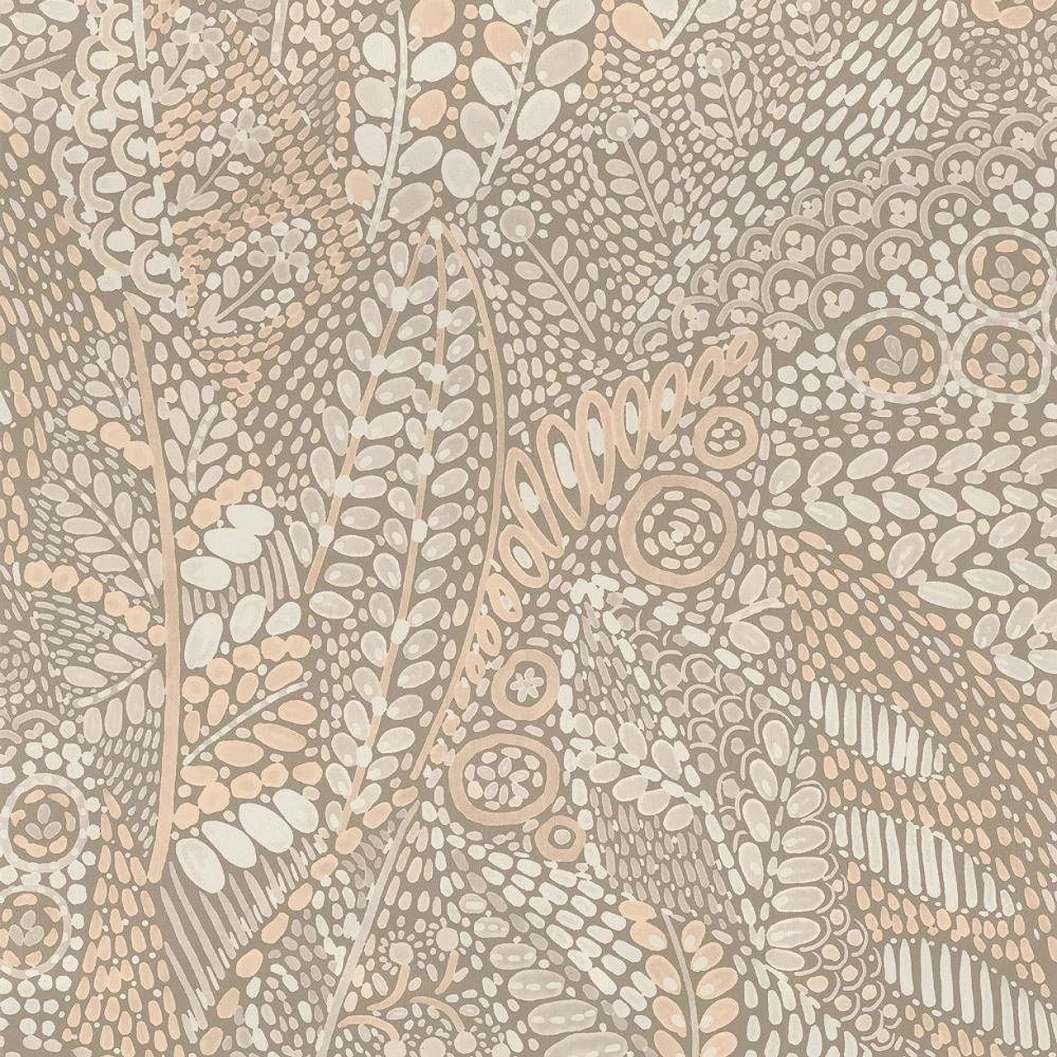 Mediterrán stílusú szürkés barna apró geometria formákból álló absztakt levél mintás dekor tapéta