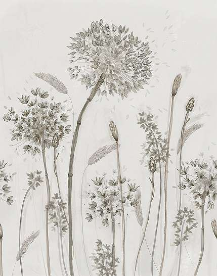 Mezei virág mintás poszter tapéta natúr színvilágban krém fehér alapon