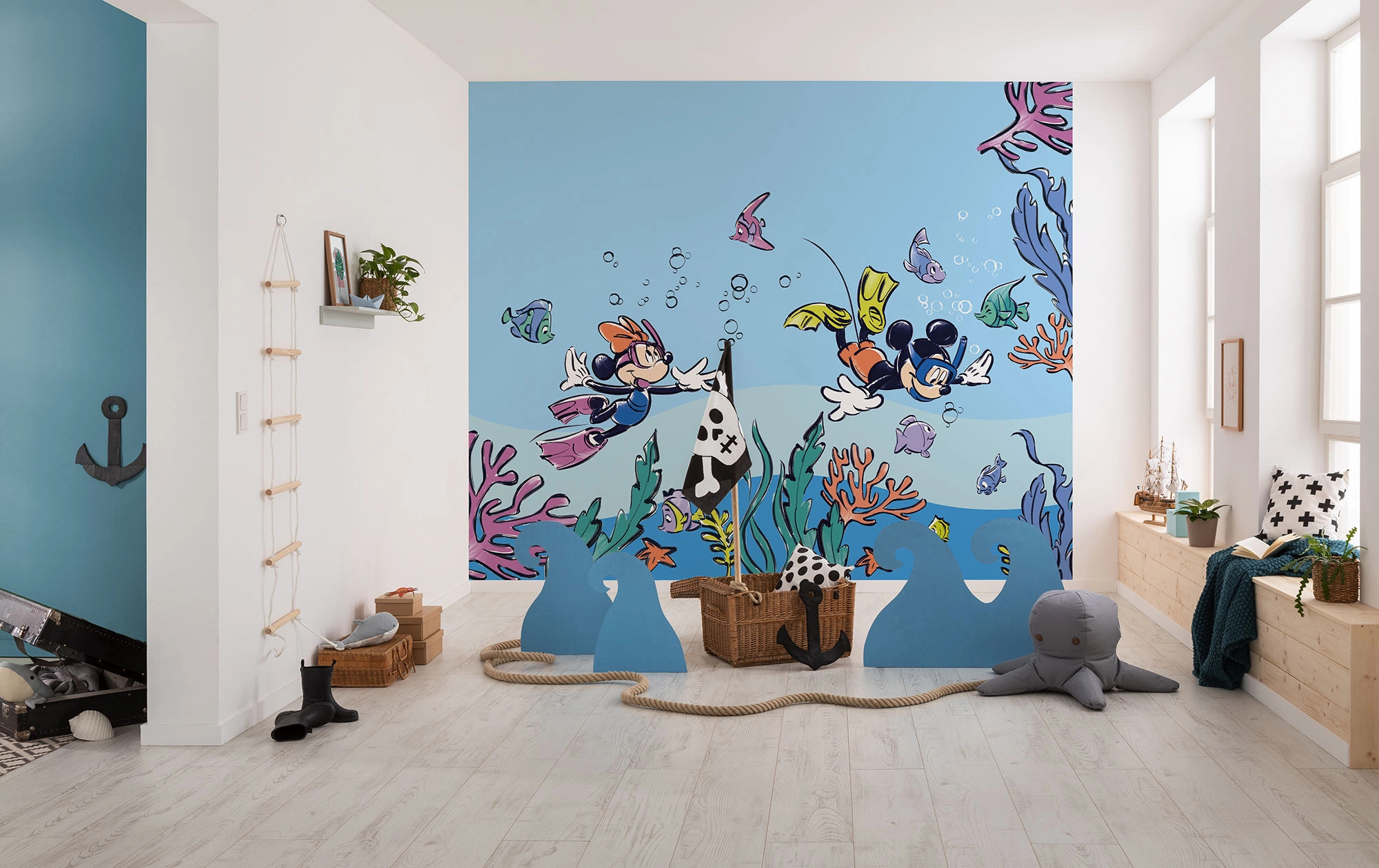 Mickey és Minnie egér tengeri élővilág mintás poszter tapéta
