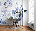 Minimál kék akvarell virágmintás vlies fali poszter