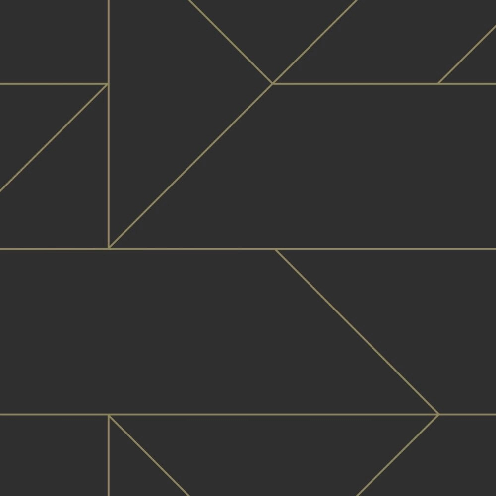Minimál stílusú fekete alapon arany geometria mintás tapéta