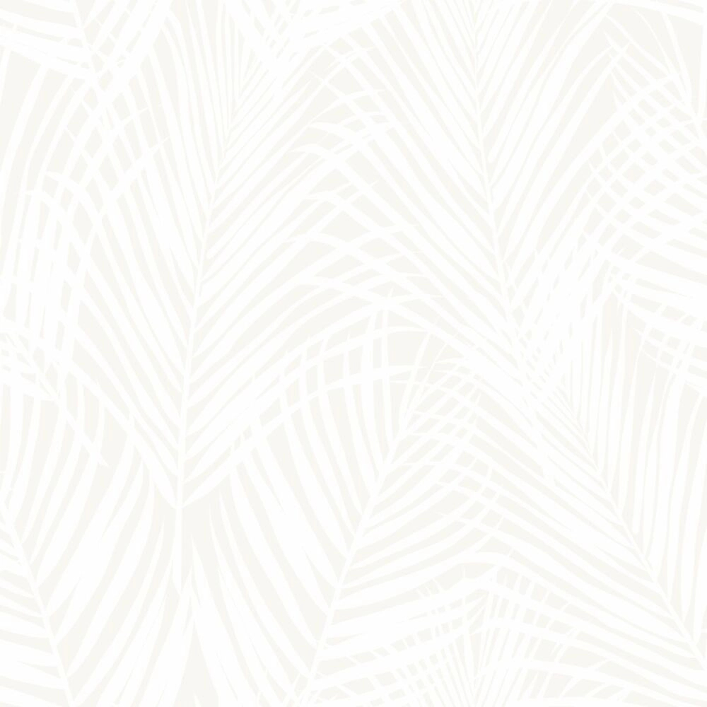 Minimál stílusú tapéta gyöngyház fényű alapon fehér pálma leveles mintával