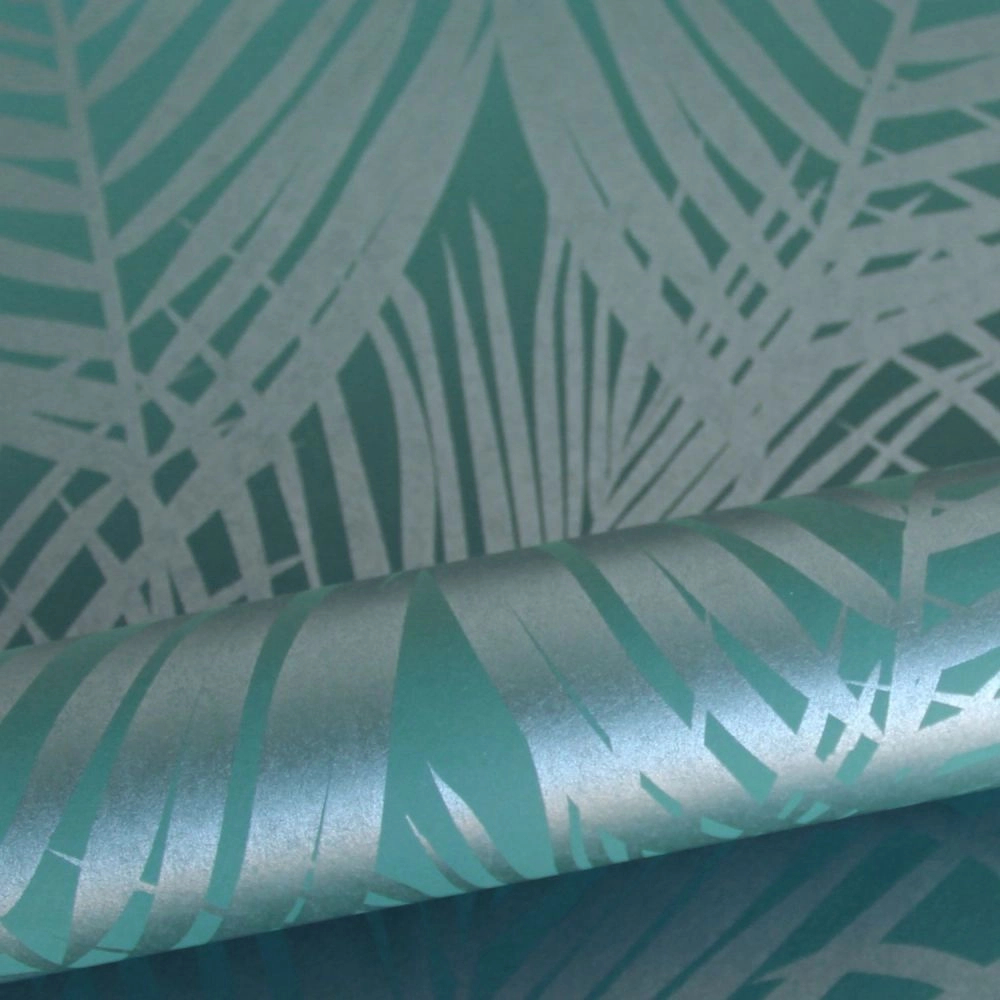Minimalista metálos sötét zöld pálma levél mintás design tapéta