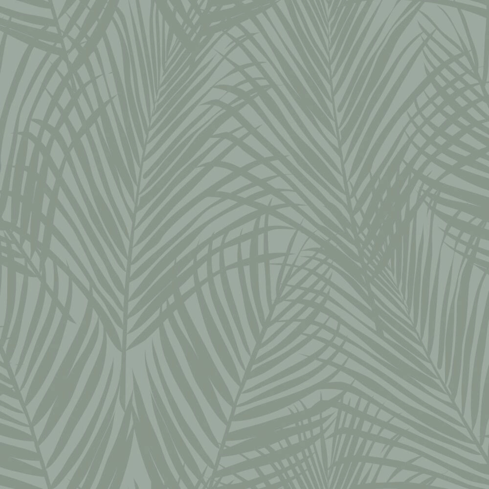 Minimalista metálos szürkés zöld pálma levél mintás design tapéta
