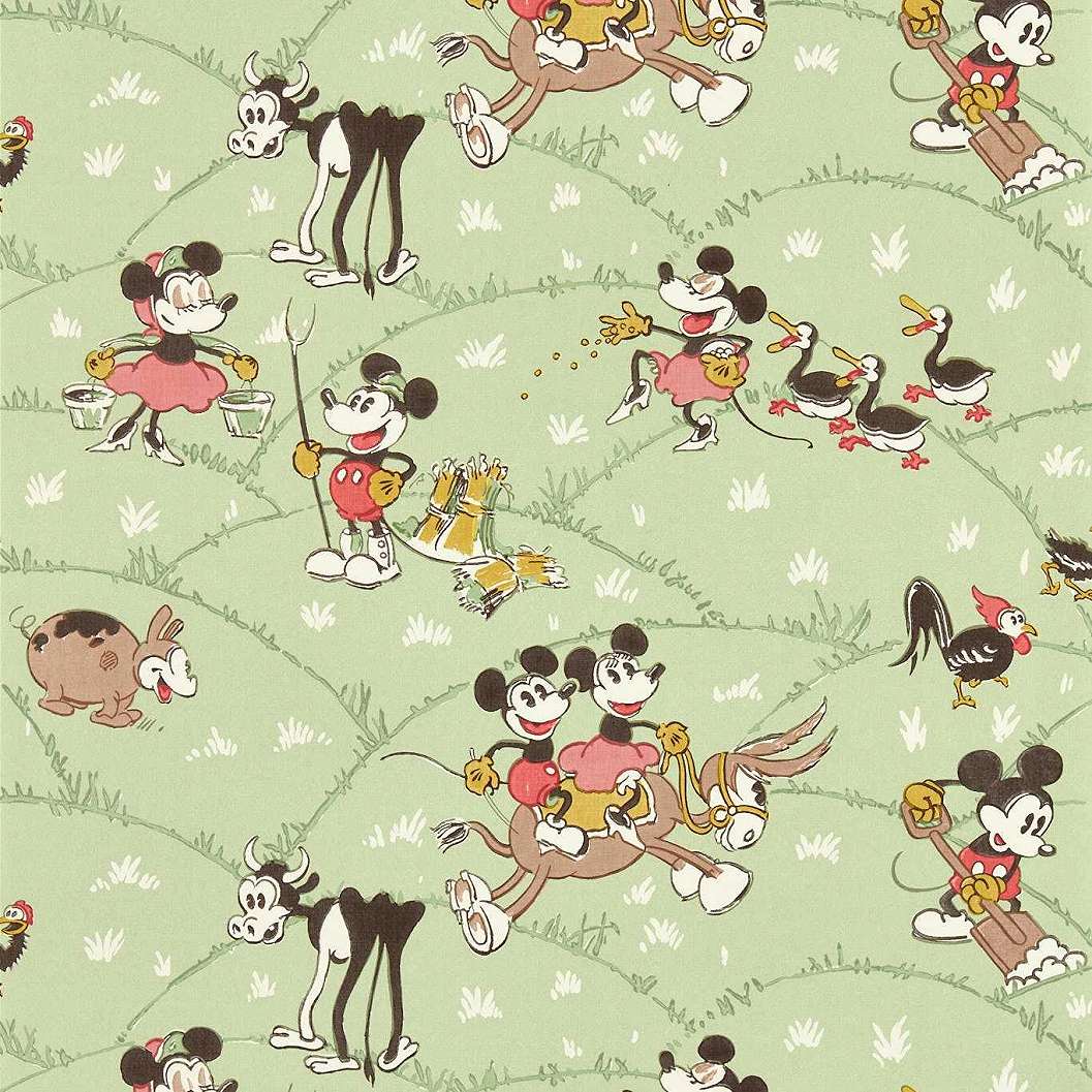 Minnie és Mickey egér mintás gyerek tapéta zöldes színben