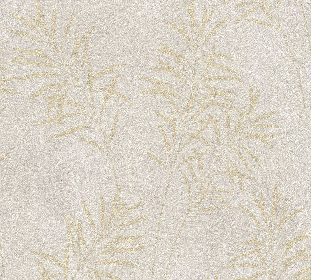Modern botanika stílusú szürke és halvány arany színű levél mintás design tapéta