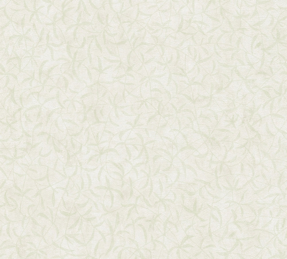 Modern botanika stílusú világos szürke és halvány zöld apró inda levél mintás design tapéta