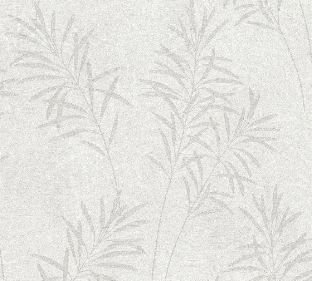 Modern botanika stílusú világos szürke levél mintás design tapéta