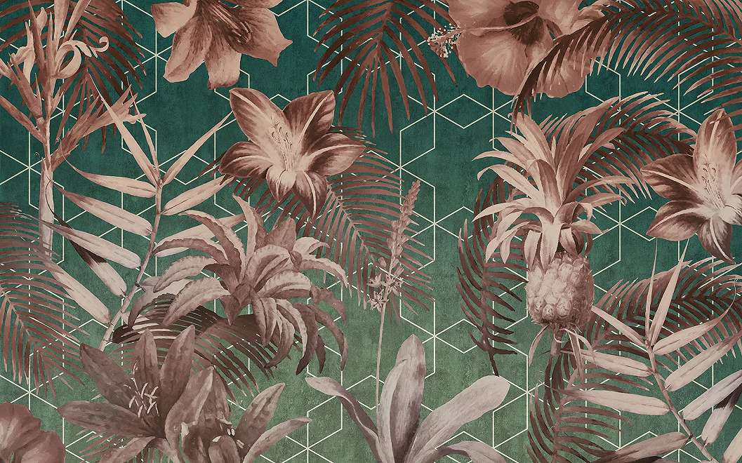 Modern botanikus mintás vlies fali poszter zöldes színvilágban