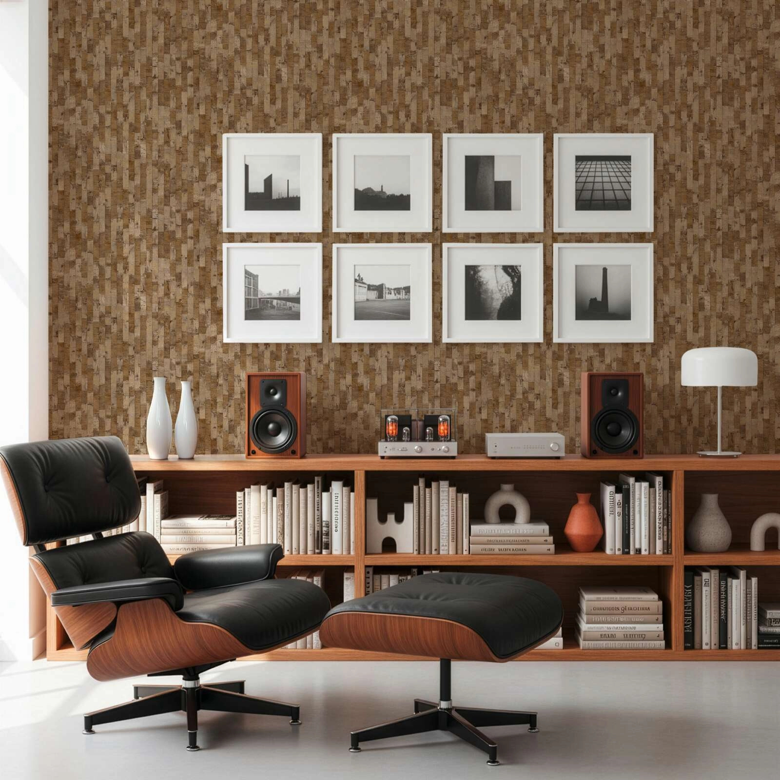 Modern csíkos fahatású mintás design tapéta enyhén fényes barna és szürke színvilágban
