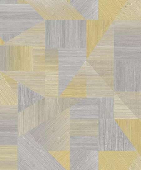 Modern design tapéta csíkozott geometrikus mintával szürke sárga színben finom metál fénnyel