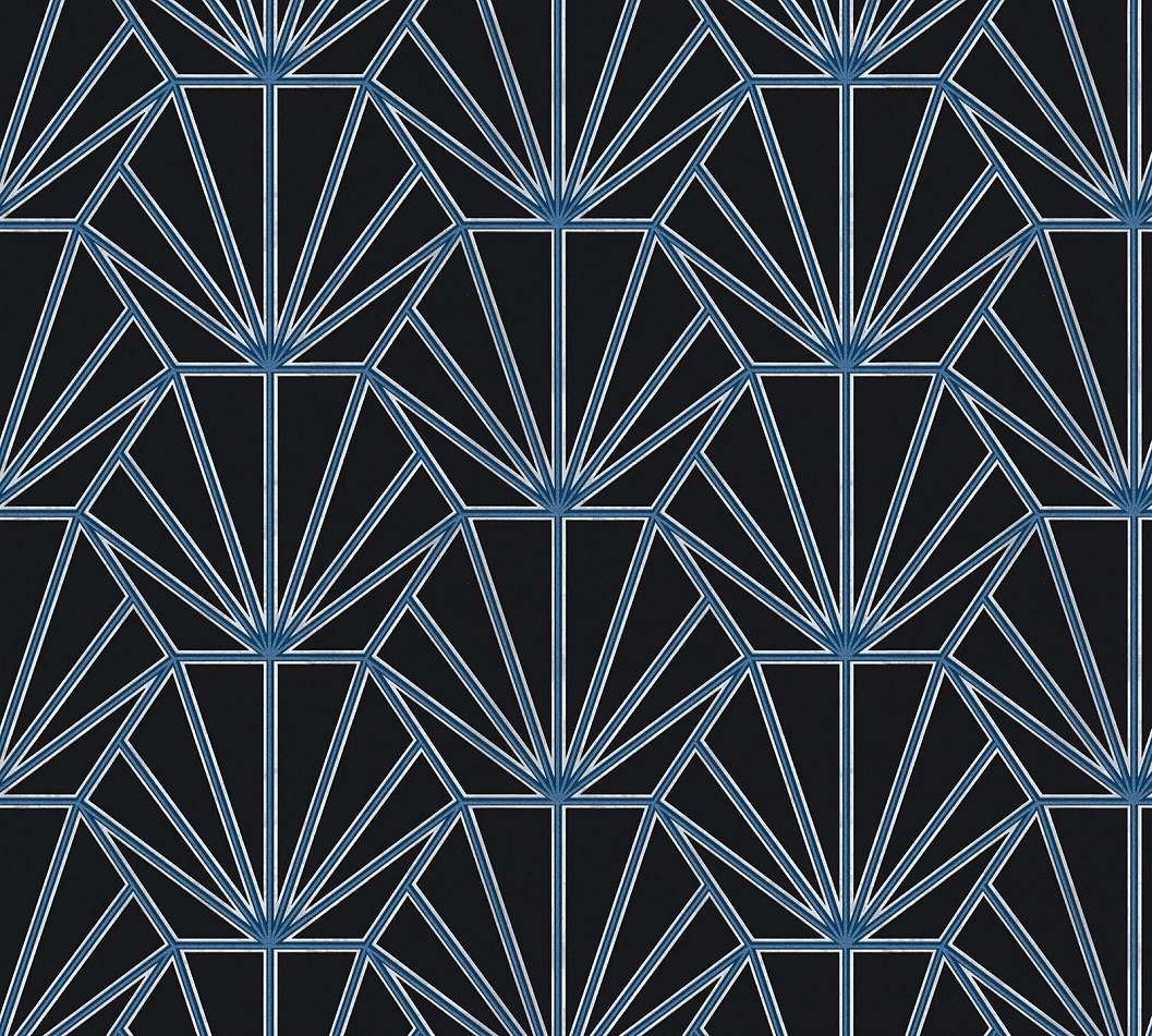 Modern design tapéta fekete alapon kék geometriai mintával