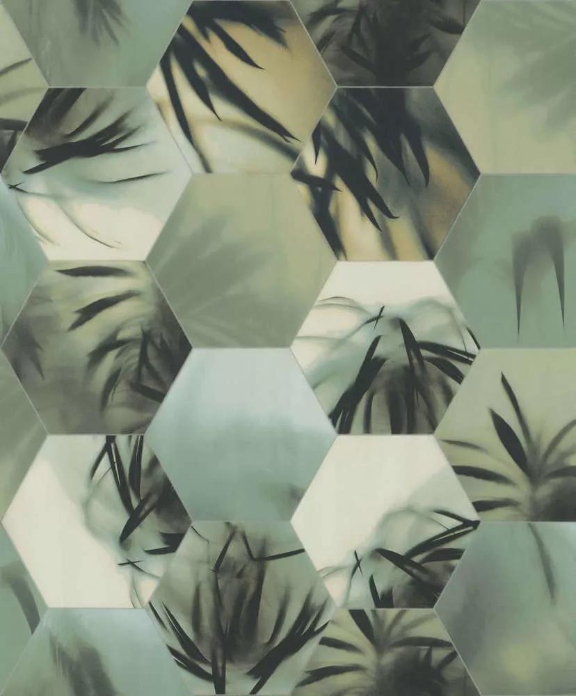 Modern design tapéta hexagon és pálmalevél mintával