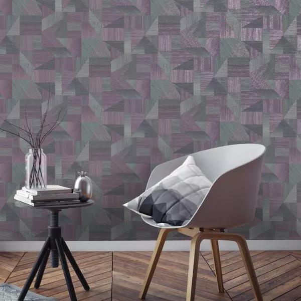 Modern design tapéta lila színben csíkozott geometrikus mintával