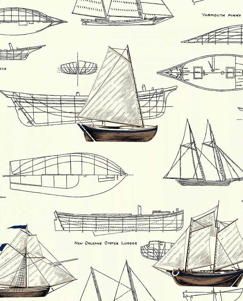Modern design tapéta rajzolt vitorlás hajó mintával