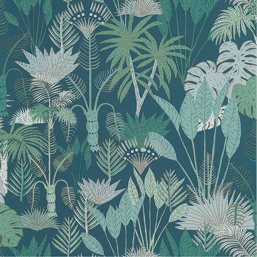 Modern design tapéta zöld színvilágban rajzolt stílusú dzsungel mintával