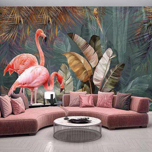 Modern fali poszter flamingó és dzsungel mintával 368x254 vlies