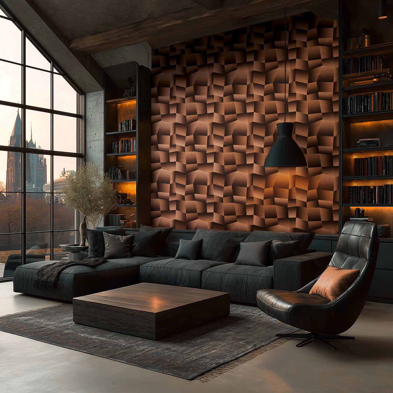 Modern geometria mintás design tapéta bronz barna színvilágban