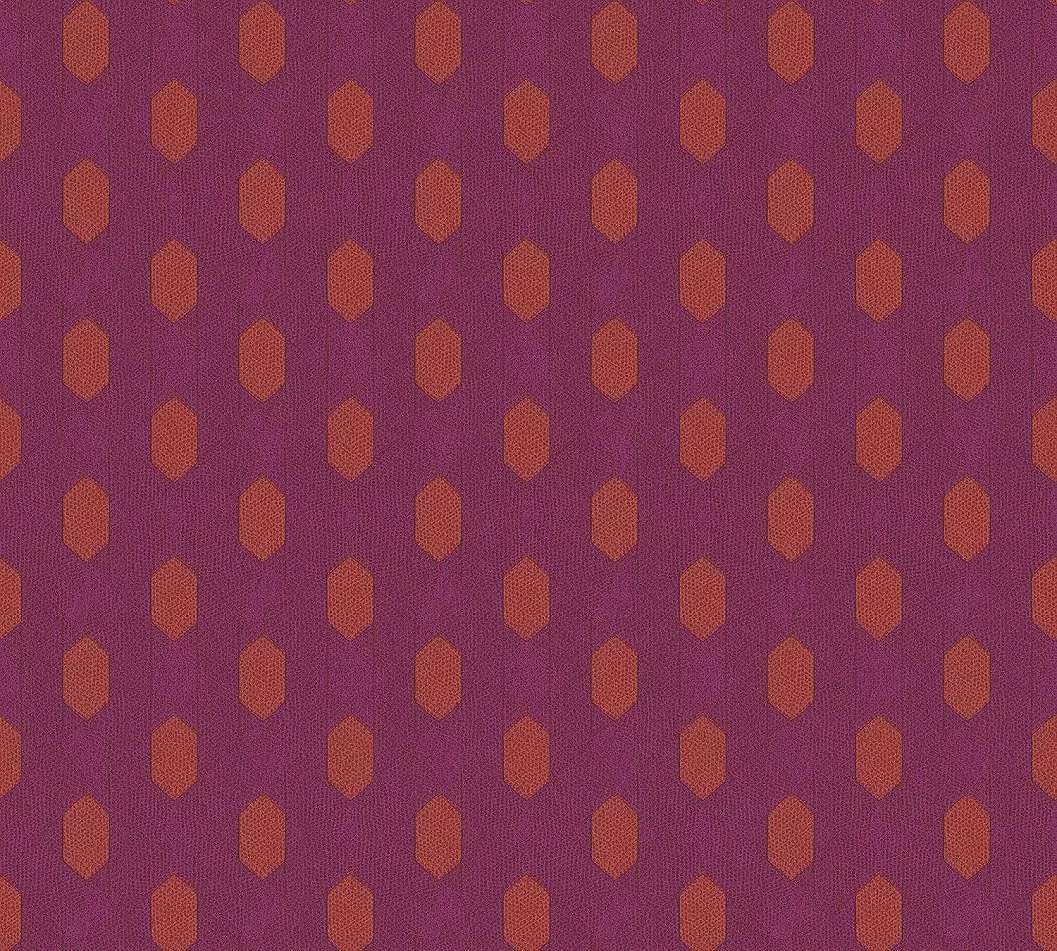 Modern geometriai mintás tapéta merész lila, narancs színekkel