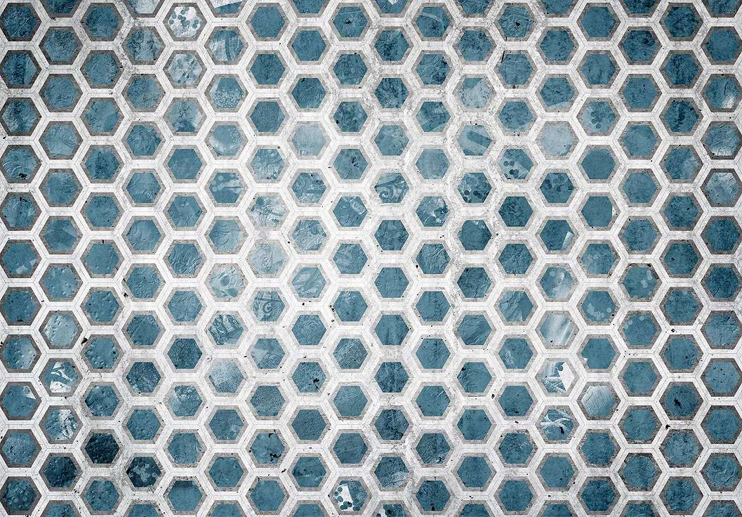 Modern geometrikus mintás fali poszter kék színvilágban 368x254 vlies